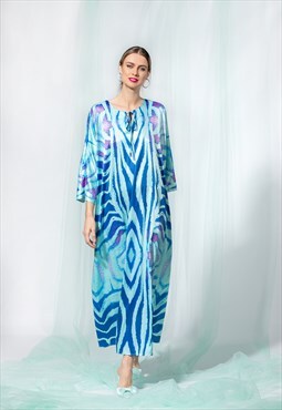 Turquoise Satin Dress, Maxi Dress With Loose Fit