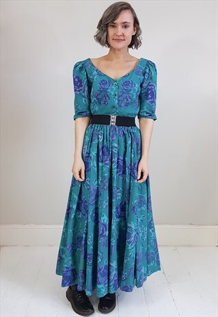 VINTAGE 80'S GREEN AND PURPLE FULL LENGTH SWEET HEART DRESS