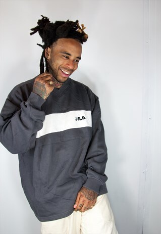 GREY FILA EMBROIDED VINTAGE SWEATER
