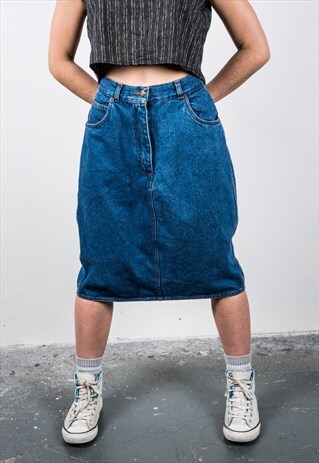 VINTAGE 1990S BLUE DENIN MIDI SKIRT