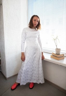 Vintage 80's Maxi White Embroidered Wedding Dress