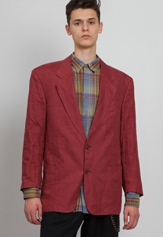 VINTAGE RED LINEN BLAZER JACKET