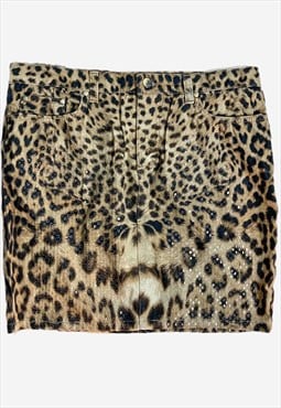 Vintage Y2K Roberto Cavalli Leopard Shimmer Denim Skirt M