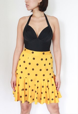Y2K VINTAGE YELLOW POLKA DOT HIGH WAIST SKIRT