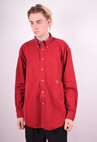 TOMMY HILFIGER MENS VINTAGE SHIRT LARGE RED 90'S