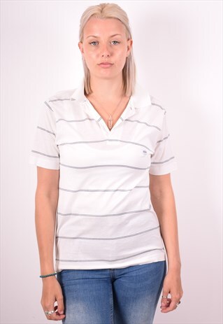 VALENTINO WOMENS VINTAGE POLO SHIRT MEDIUM WHITE STRIPES 90S