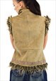 VINTAGE Y2K GILET IN KHAKI WITH SHAGGY FAUX FUR