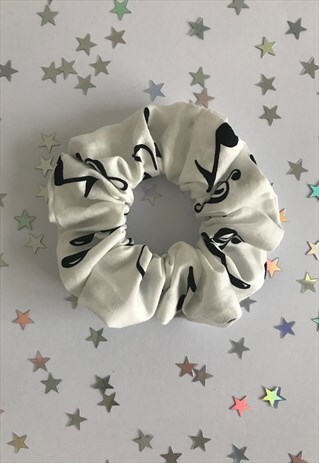 HANDMADE WHITE MUSIC NOTE SCRUNCHIE