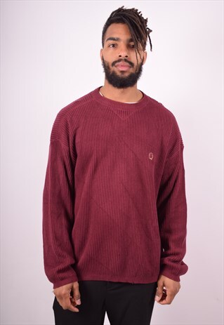 TOMMY HILFIGER MENS VINTAGE JUMPER SWEATER LARGE MAROON 90S