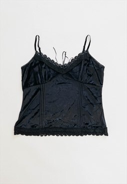 Vintage Y2k Grunge Strappy Black Velvet Top XL/XXL