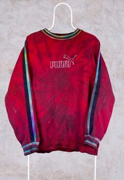 Vintage Puma Sweatshirt Reworked Tie Dye Red XL