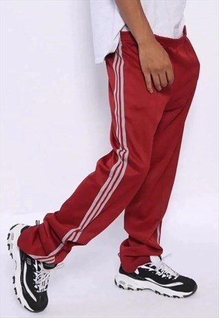 VINTAGE ADIDAS LOGO THREE STRIPE TRACK BOTTOMS RED