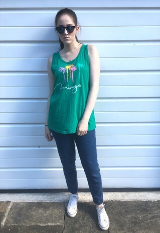WOMENS GREEN PALM TREE BEACH SLEEVELESS VEST FESTIVAL TOP