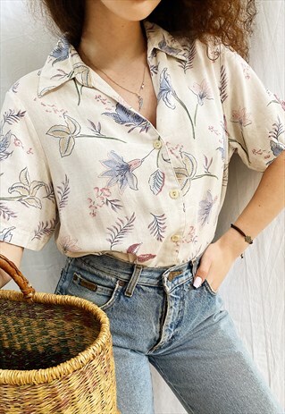 VINTAGE 90S HAUTE BOHEME FLORAL PRINT BLOUSE TOP BOHO