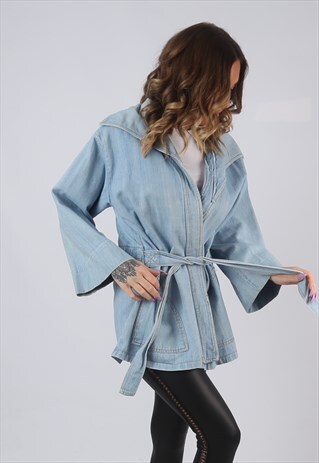 DENIM JACKET OVERSIZED FADED GLORY LONGLINE UK 12 (GKCZ)