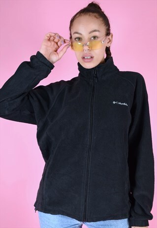 VINTAGE 90S COLUMBIA FLEECE JACKET BLACK WITH WHITE STITCH