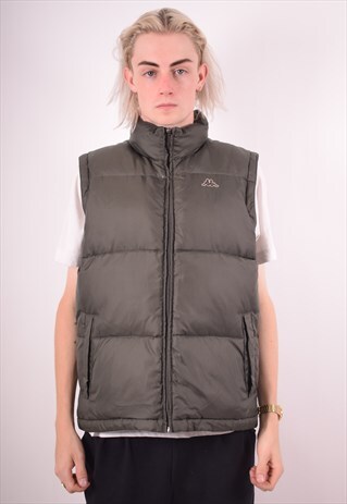 KAPPA MENS VINTAGE PADDED GILET SMALL GREY 90S