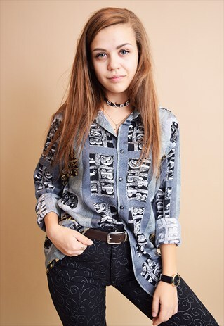 90'S RETRO ABSTRACT PRINT OVERSIZED SHIRT TOP