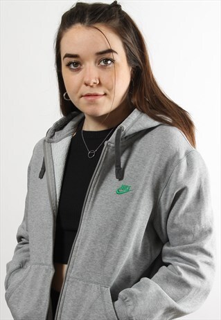 VINTAGE NIKE GREY FULL ZIP HOODIE WITH SPELL OUT LOGO