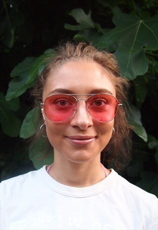 PINK LENS AVIATOR SUNGLASSES
