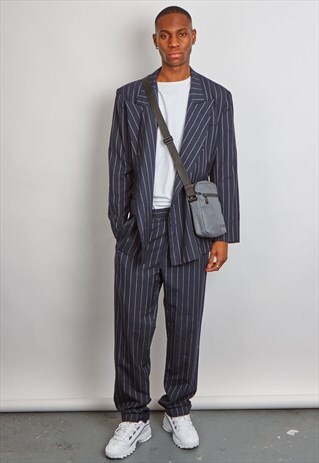 VINTAGE 90'S TAILORED NAVY PINSTRIPE DOUBLE BREASTED SUIT