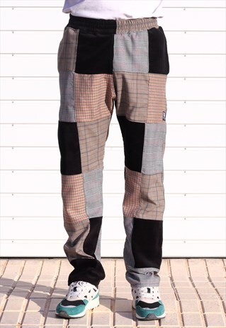 HANDMADE PATCHWORK PANTS WITH CORDUROY AND TARTAN