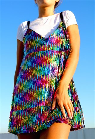 RAINBOW SEQUIN SLIP MINI DRESS