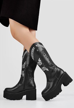 Embroidery Western Mid-Calf Boots