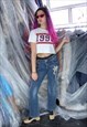 VINTAGE Y2K RAVE FLARE SUMMER DENIM ABSTRACT PARTY JEANS 