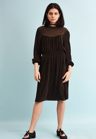 VINTAGE 70'S RETRO ELEGANT CORRUGATED MIDI DRESS
