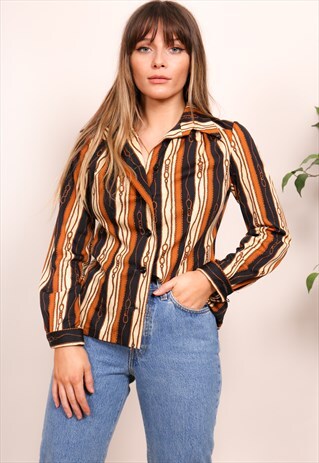 VINTAGE 70S CHAIN STRIPE PRINT BLOUSE