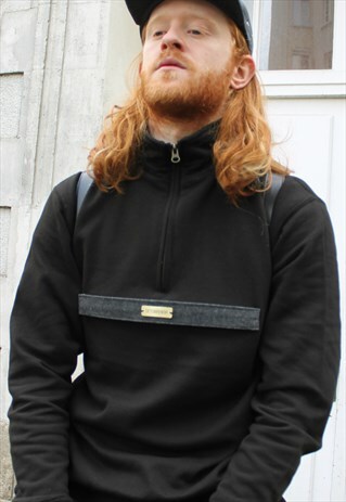 1/4 ZIP VELCRO SWEATER (DENIM STRIP)