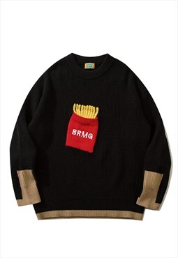 Fast food sweater fries patch grunge knitwear jumper black