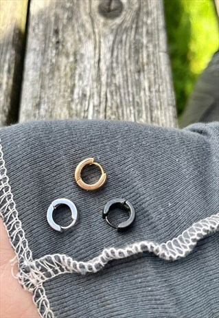SILVER ROUND EDGE POLISHED STEEL HOOP EARRING