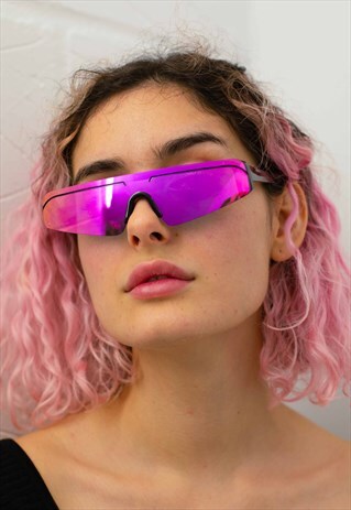 RIZZO - BLACK SKINNY VISOR SUNGLASSES WITH MIRROR LENS