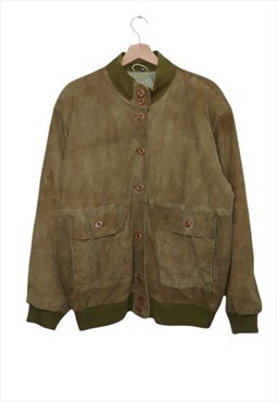 Khaki/brown 1980's vintage leather bomber jacket 