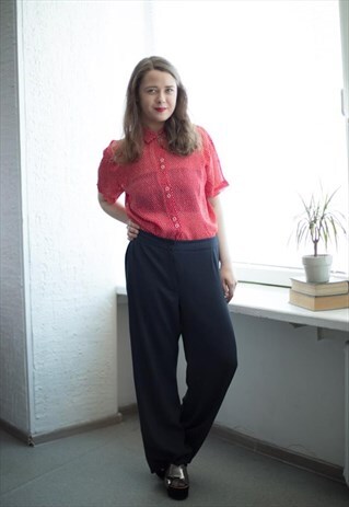 VINTAGE 90'S NAVY POLKA DOT STRAIGHT TROUSERS