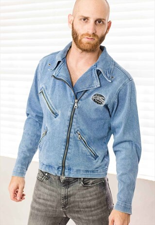 VINTAGE HARLEY-DAVIDSON DENIM JACKET LOGO 90S M 27.6