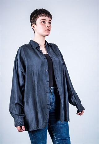 VINTAGE 1980S BLACK SILK SHIRT