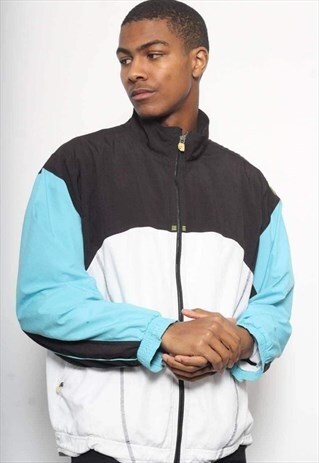 VINTAGE ADIDAS LOGO TRACK JACKET BLUE WHITE AND BLACK