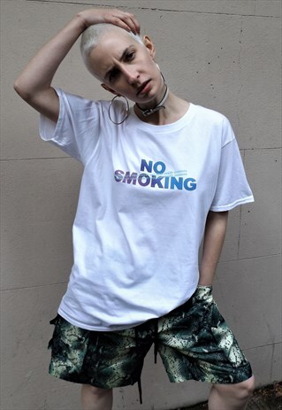 LOOSE FIT OVERSIZE NO SMOKING SLOGAN GRAPHIC PRINT TEE TOP
