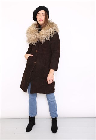 VINTAGE 70S BROWN SUEDE PENNY LANE SHEEPSKIN COAT