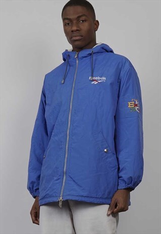 VINTAGE 80'S REEBOK BLUE HOODED PADDED SPORTS JACKET