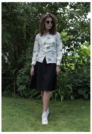 VINTAGE 70'S WHITE PATTERNED LONG SLEEVE SHIRT
