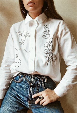 HAND EMBROIDERED WHITE SHIRT