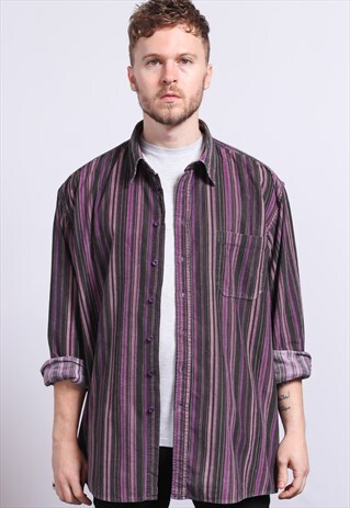 VINTAGE CORDUROY STRIPED SHIRT PURPLE