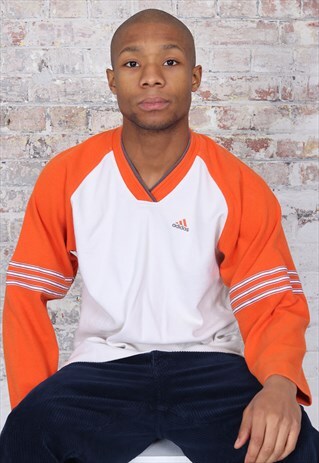 VINTAGE ADIDAS CHEST LOGO SWEATSHIRT WHITE ORANGE