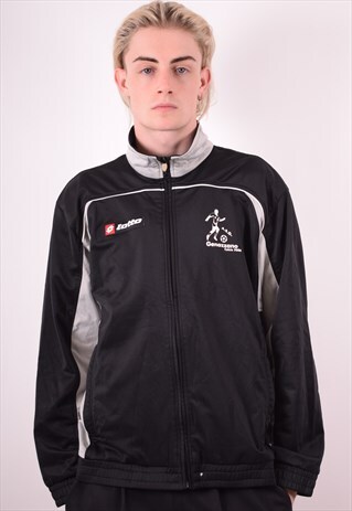 LOTTO MENS VINTAGE TRACKSUIT TOP JACKET LARGE BLACK 90S