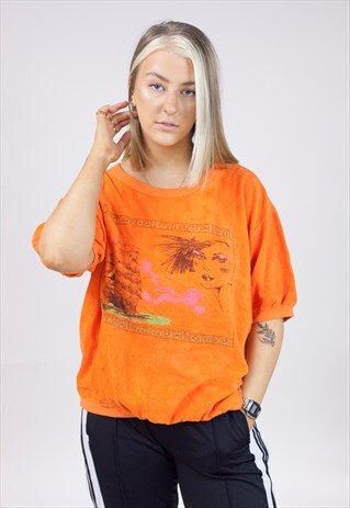 VINTAGE 90S GRAPHIC ORANGE SHORT-SLEEVE SWEATSHIRT