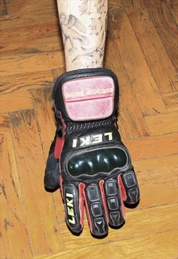 Vintage 90s leather racing gloves in black / red